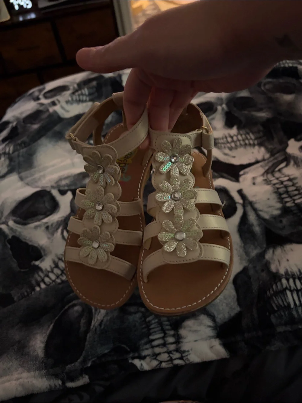 Rachel Shoes Girls' Cream Floral Sequin Sandals - Kids